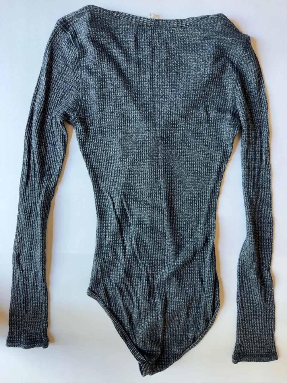 Free People We The Free Charcoal Gray Waffle Knit Long Sleeve Henley Bodysuit Sm